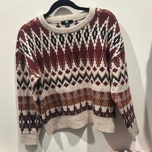 Frye Burgundy and Cream Patterned Sweater